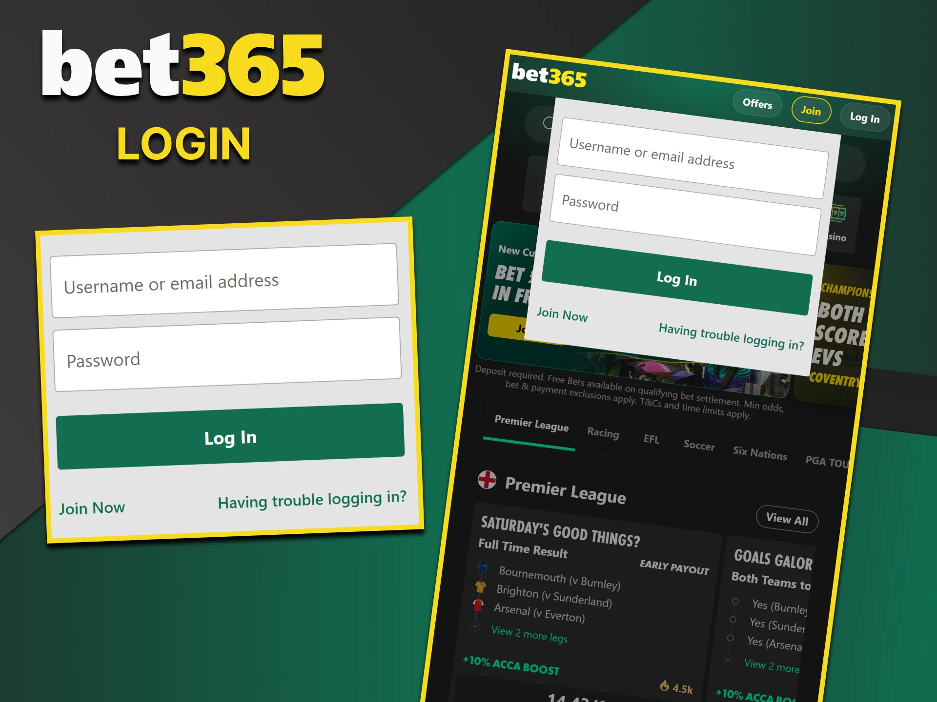 You can log into your personal account through the Bet365 application.