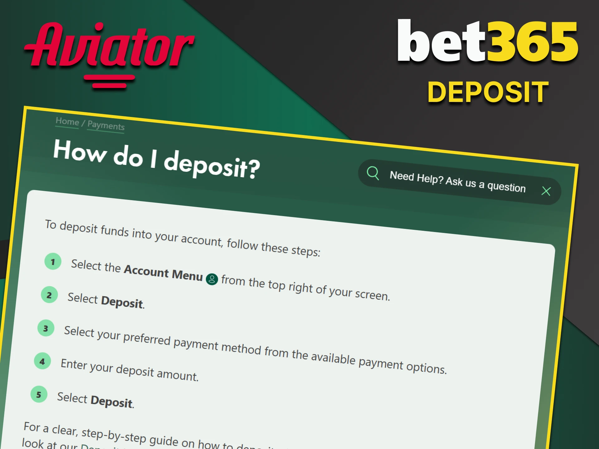 You can easily top up your deposit for the Aviator game on Bet365.