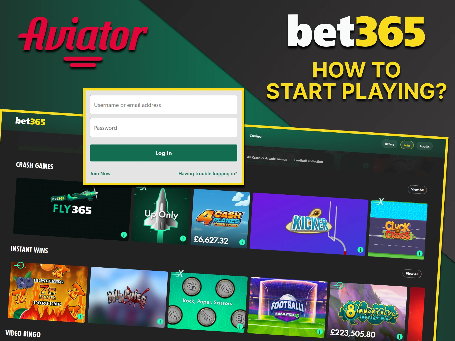Follow a few steps to play Aviator on Bet365.