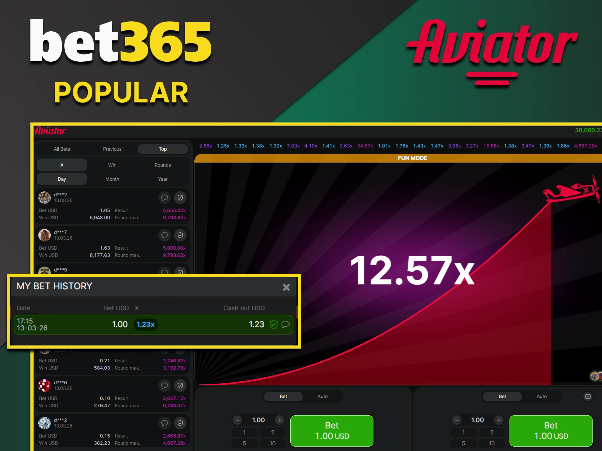 The Aviator game from Bet365 is popular in India.
