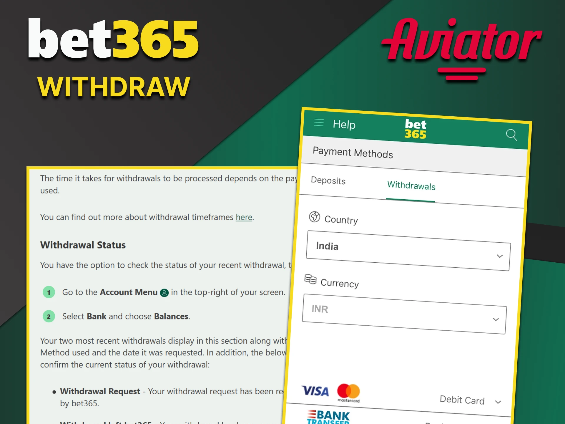 Choose a convenient withdrawal method for playing Aviator on Bet365.