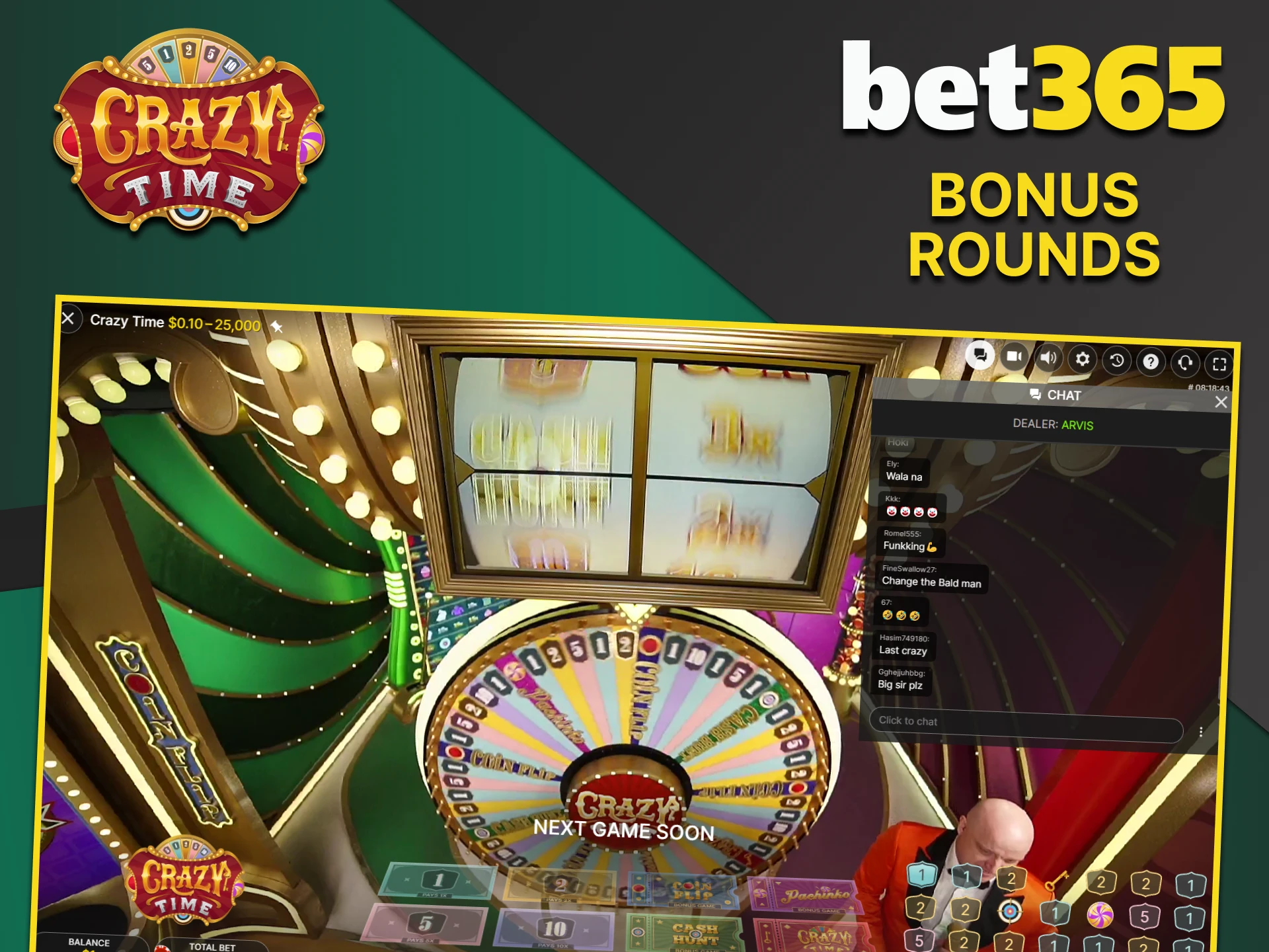 The Crazy Time game from Bet365 has a bonus round.
