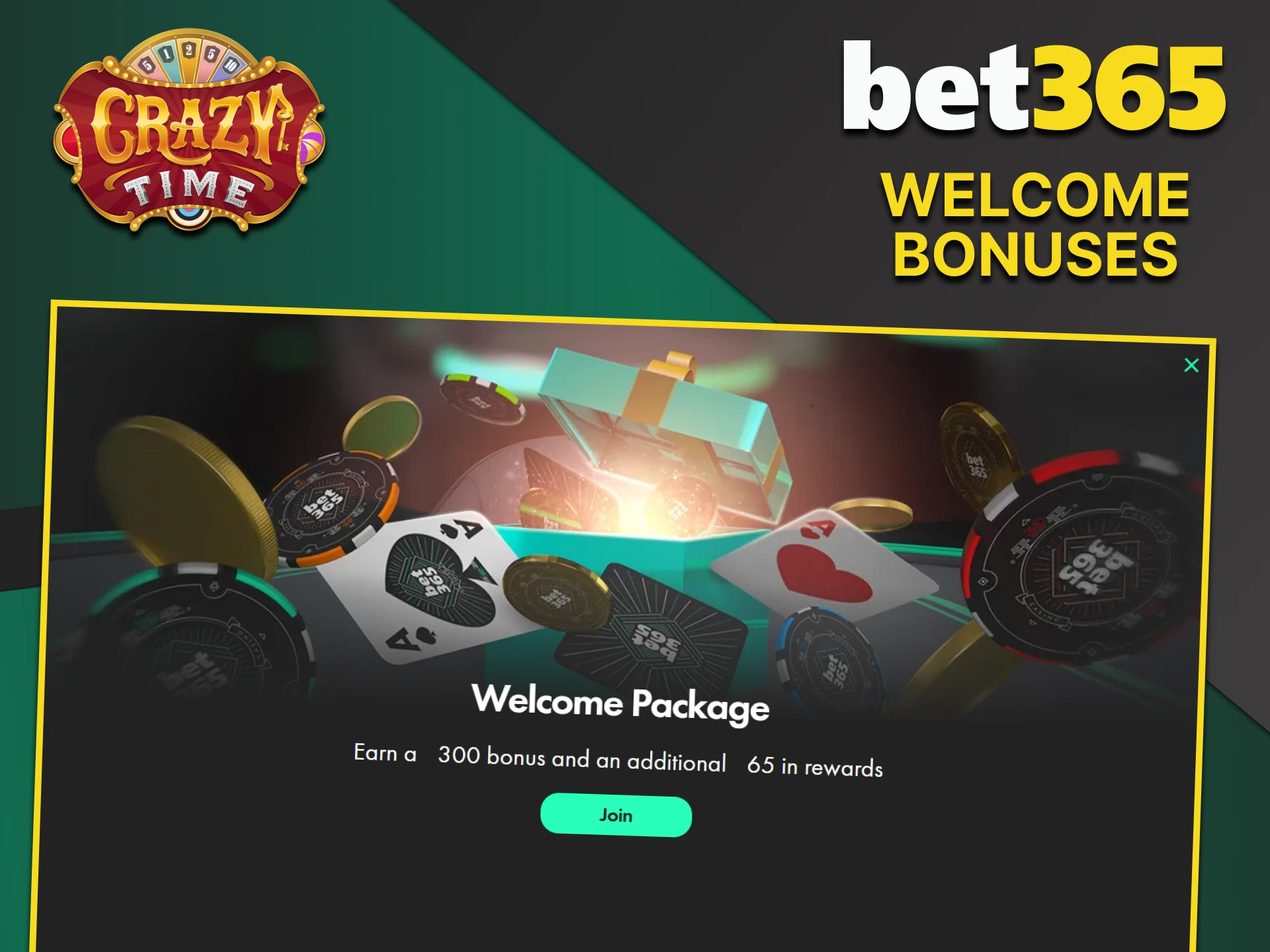 Get bonuses for the Crazy Time game from Bet365.
