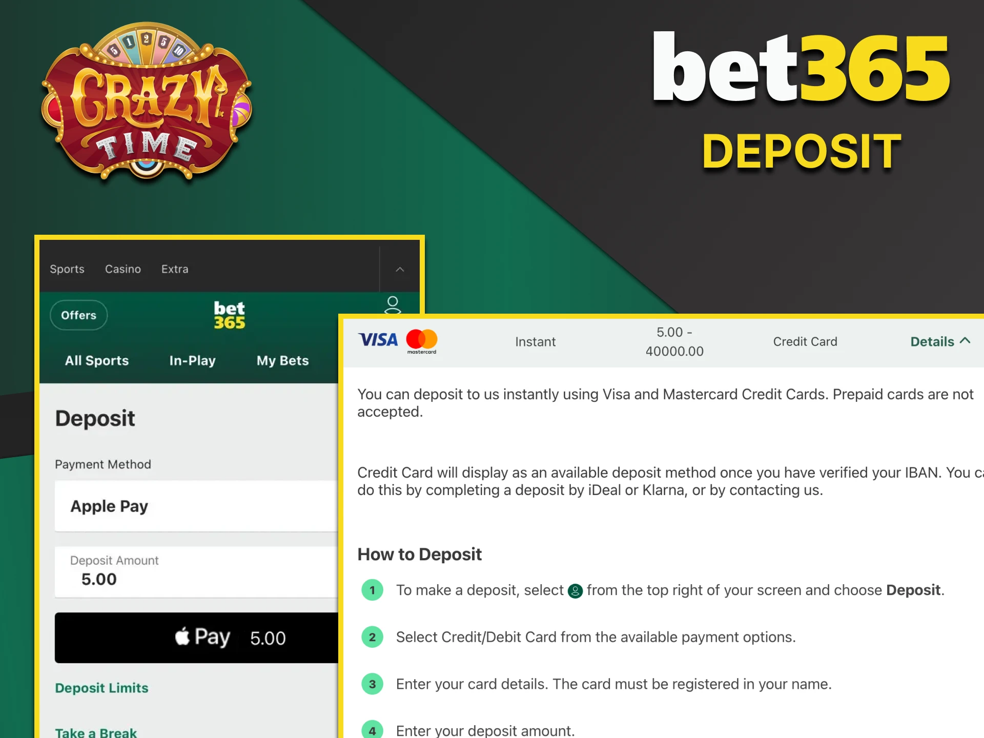 Easily top up your Bet365 account to play Crazy Time.