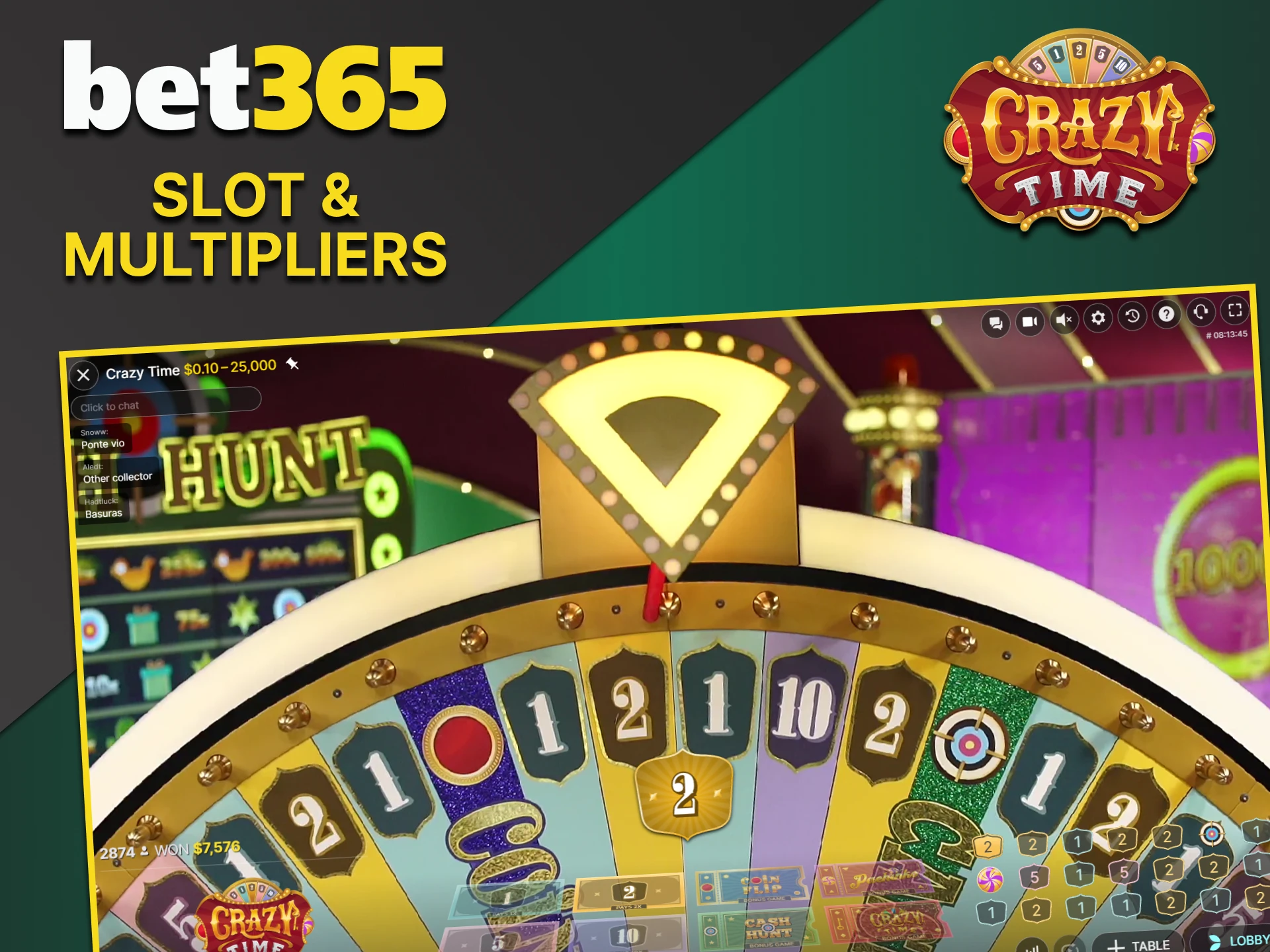 Collect multipliers in the Crazy Time game to win at Bet365.