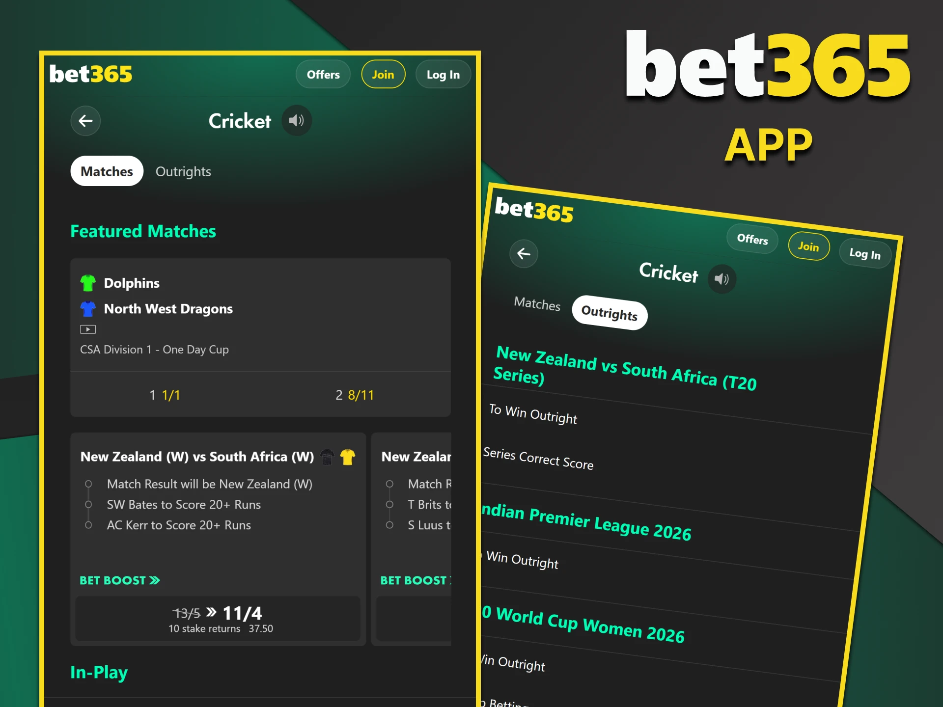Place your cricket bets with the Bet365 app.