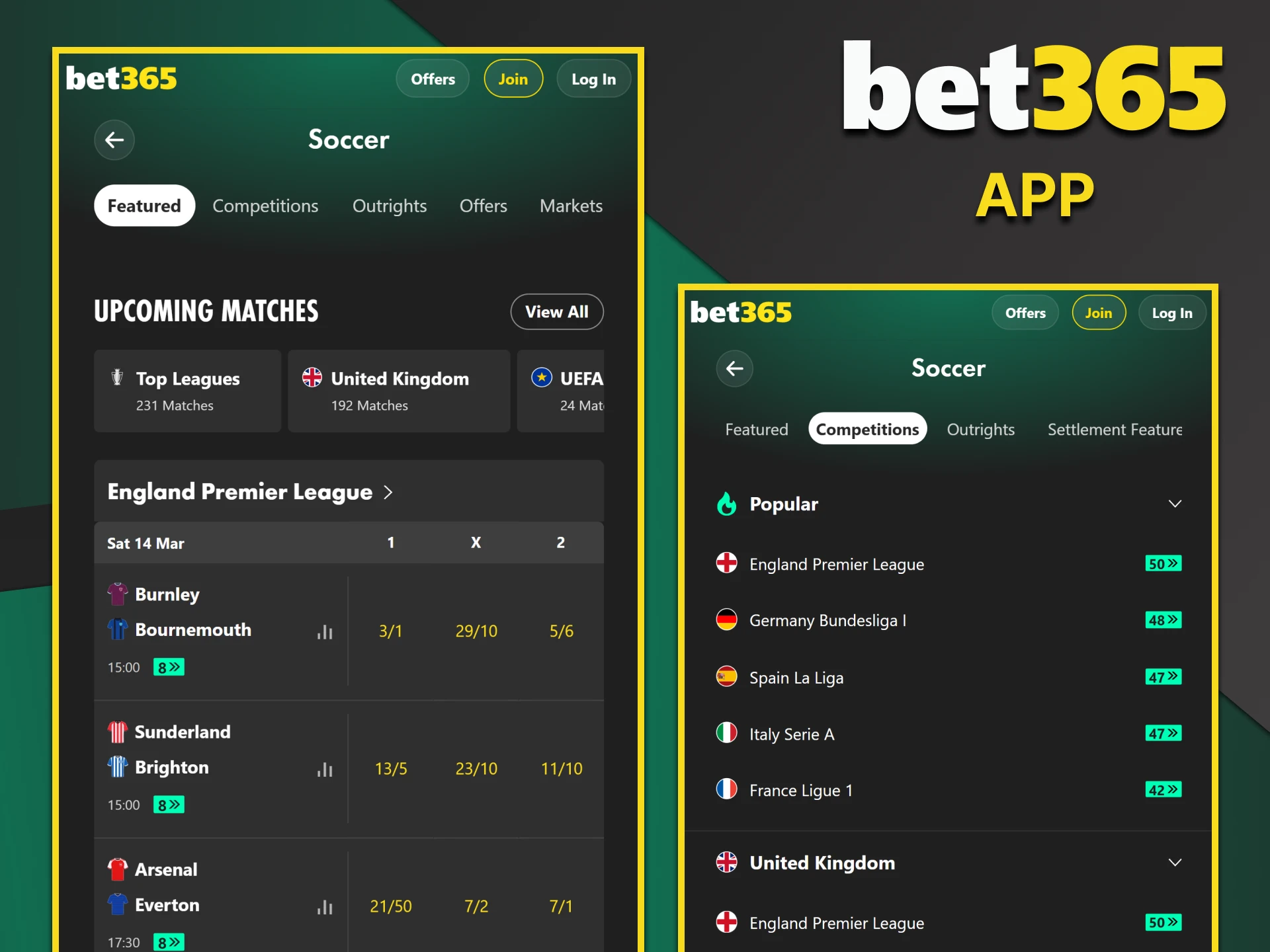 Football betting is available in the Bet365 app.