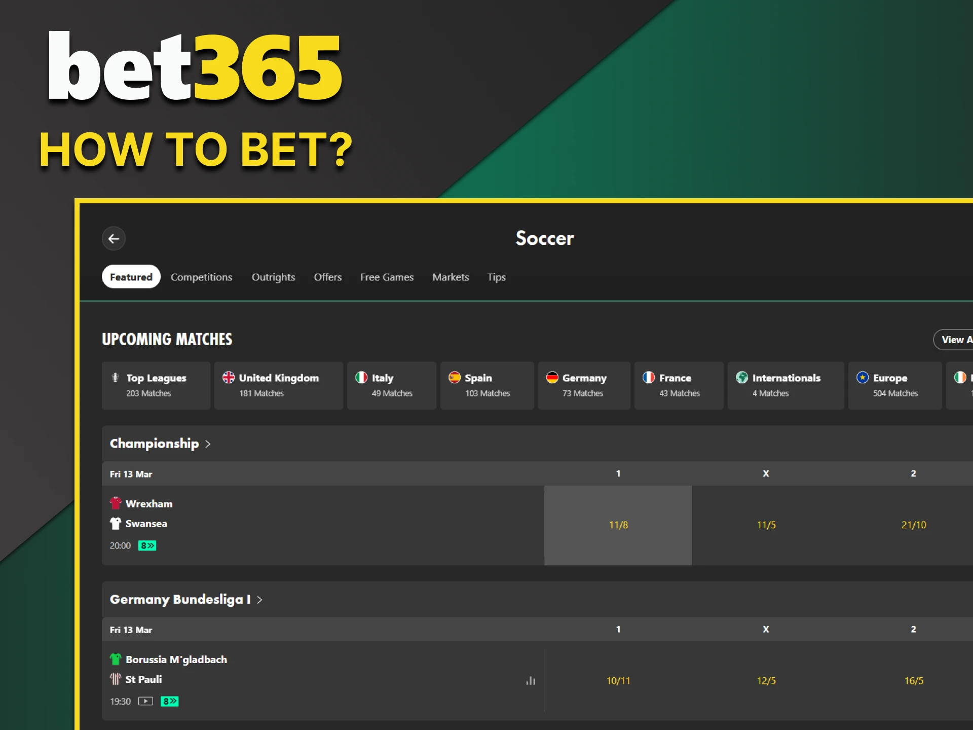 Visit the sports section for football betting from Bet365.