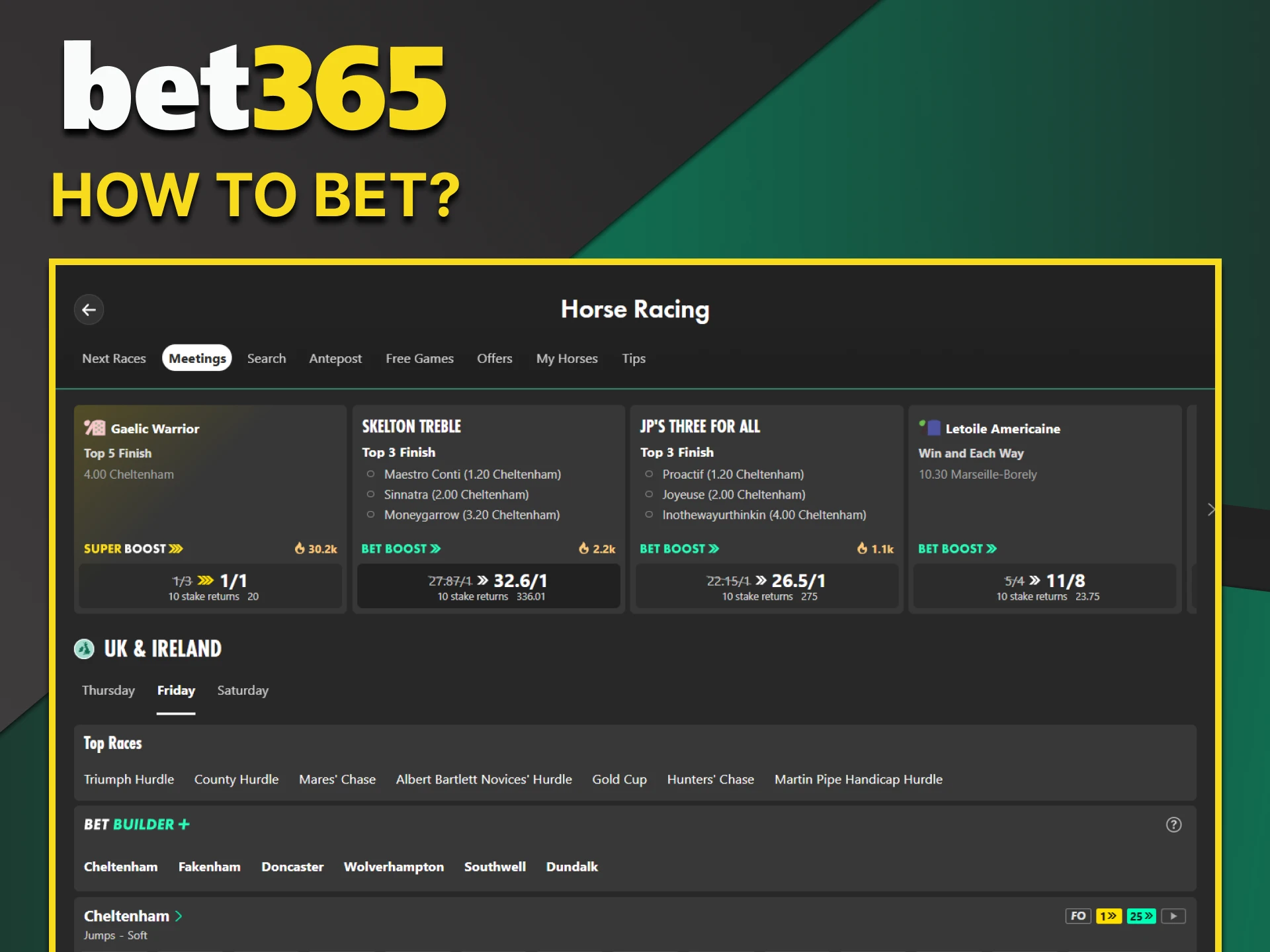 Just a few clicks and you can bet on horse racing with Bet365.