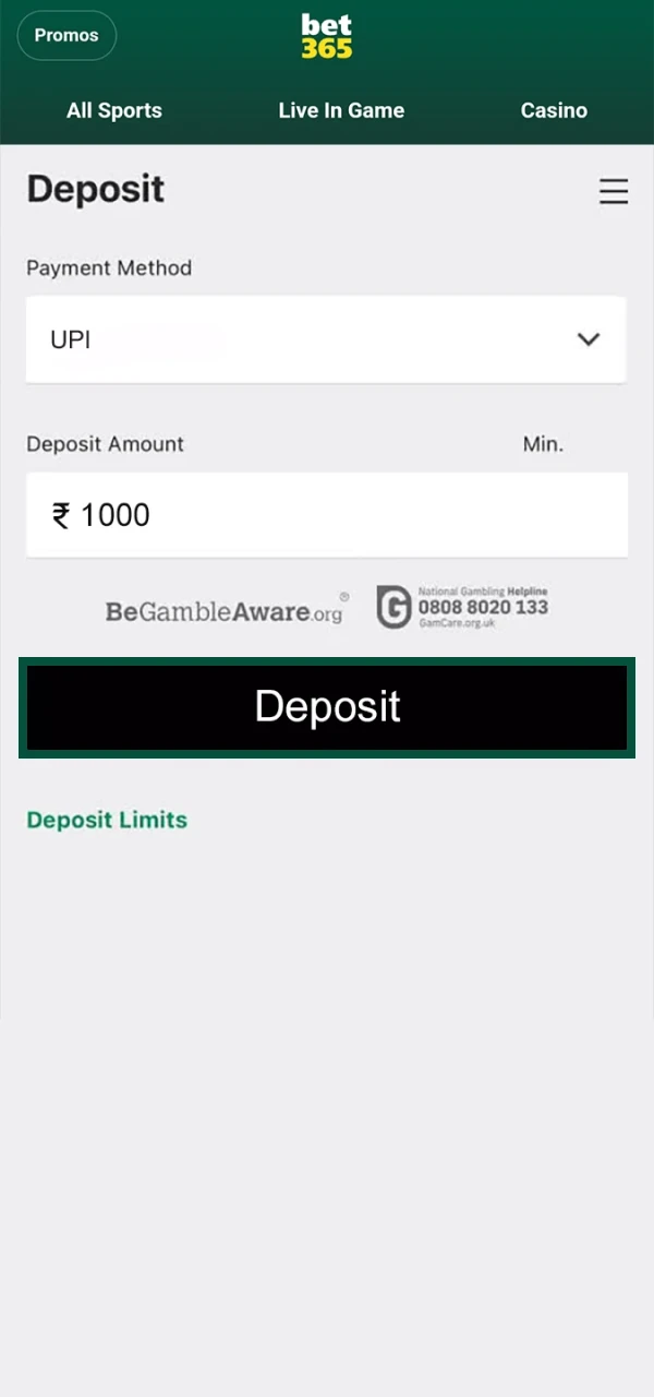 Top up your account to play Lucky Jet in the Bet365 app.