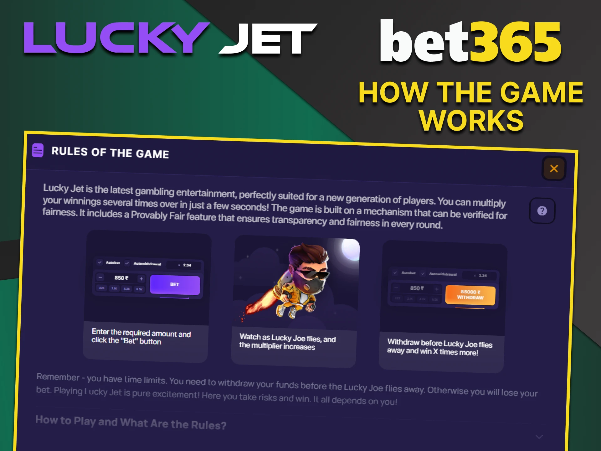 We'll tell you the rules for playing Lucky Jet on the Bet365 website.