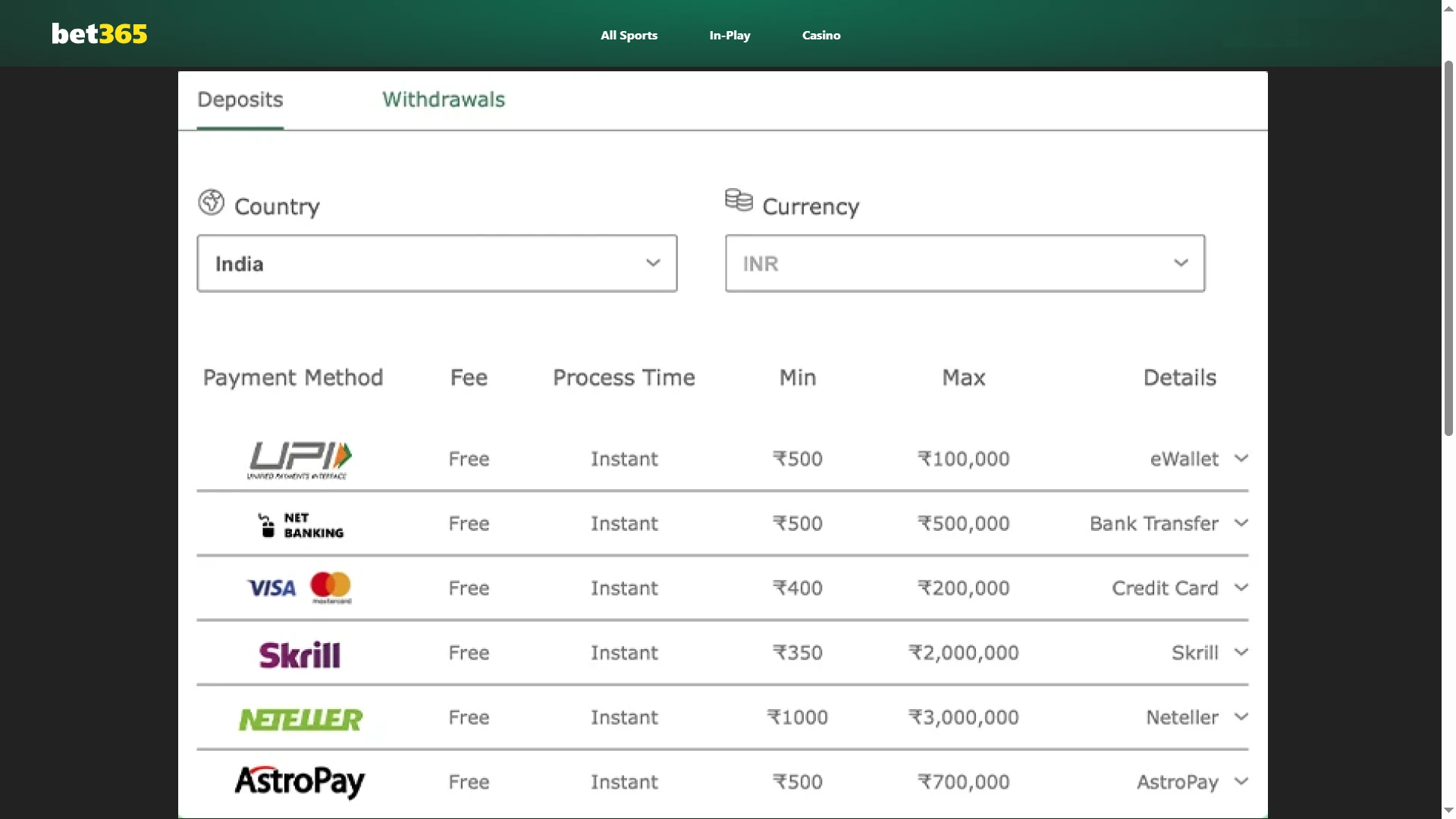 Top up your deposit before playing Lucky Jet on the Bet365 website.