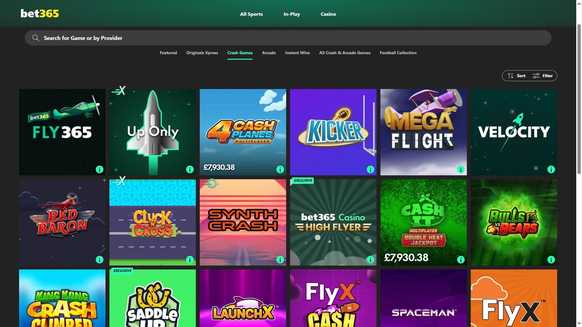 Visit the Bet365 Quick Games section to play Lucky Jet.