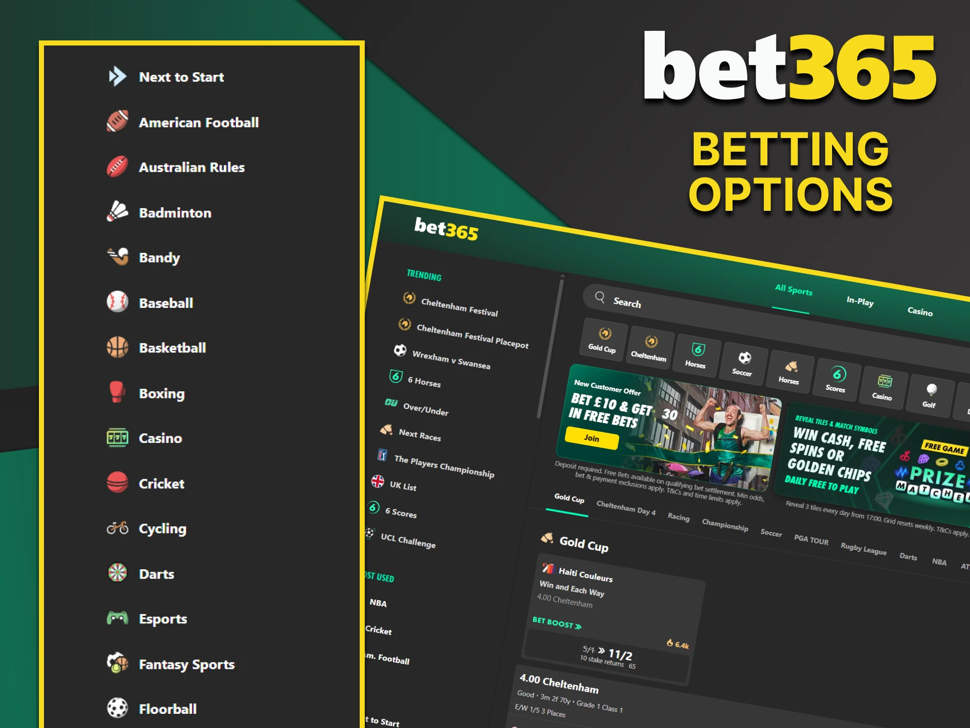 A wide selection of events is available for betting on the Bet365 website.