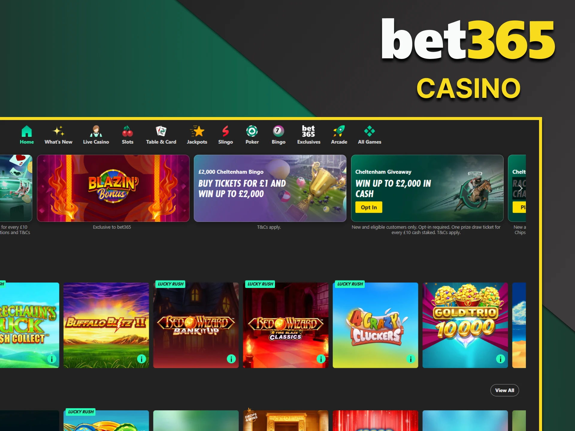 You can play casino games on the Bet365 website.