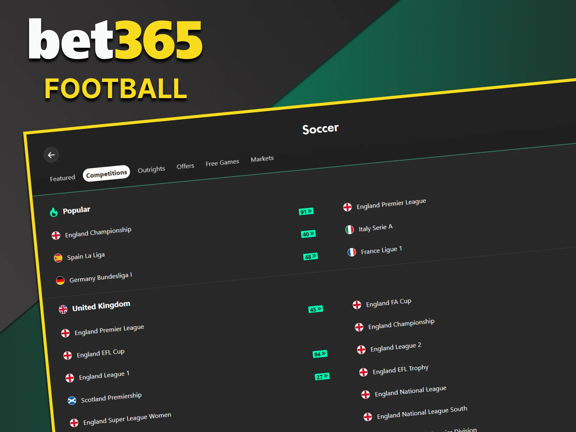 Go to the sports section to bet on football from Bet365.