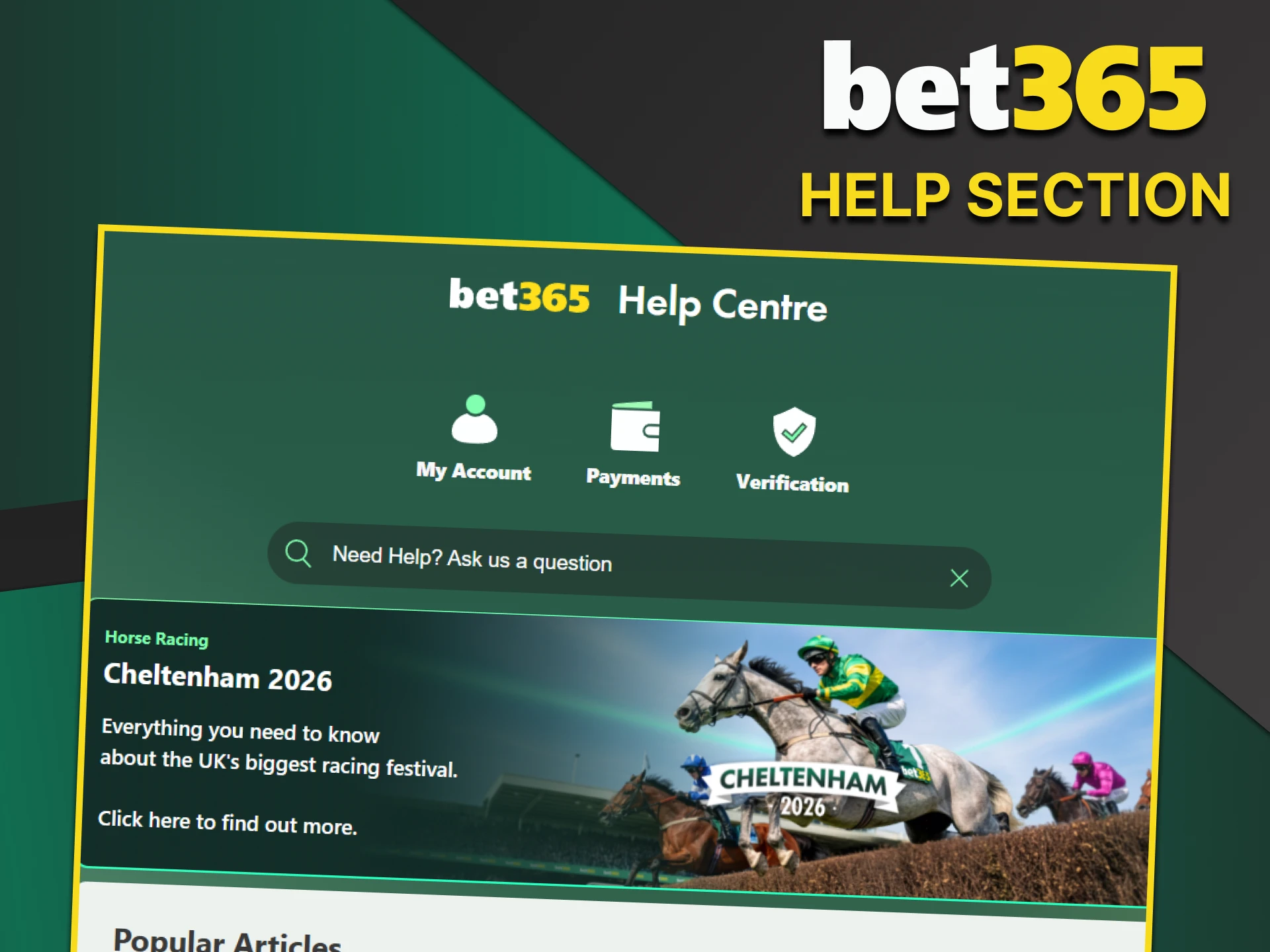 The Bet365 website has a help center section.
