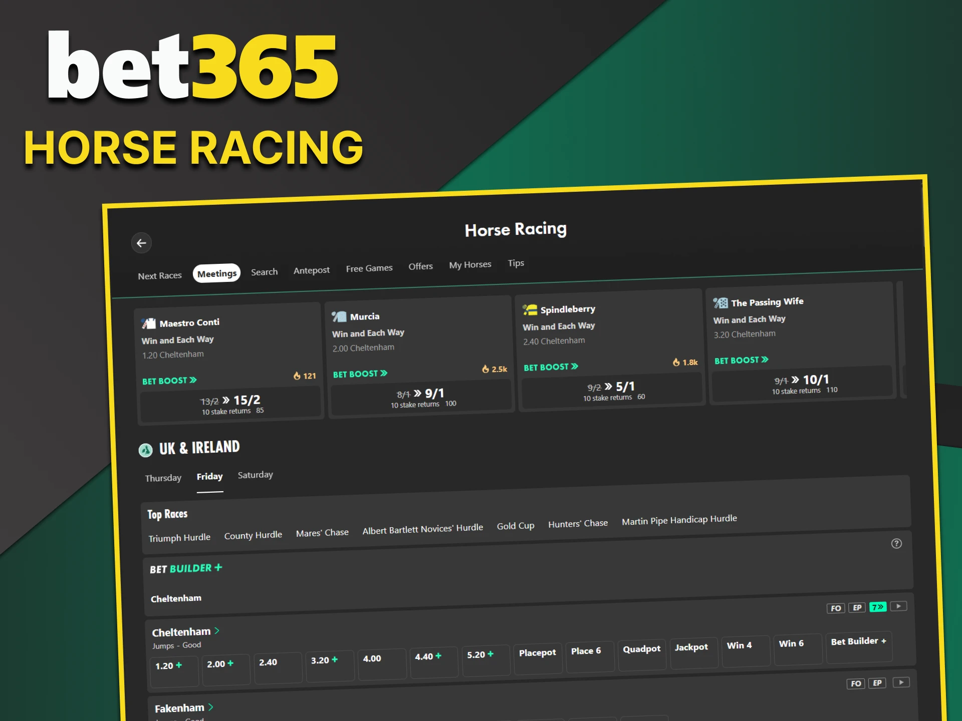 Horse racing is the best choice for betting on the Bet365 website.