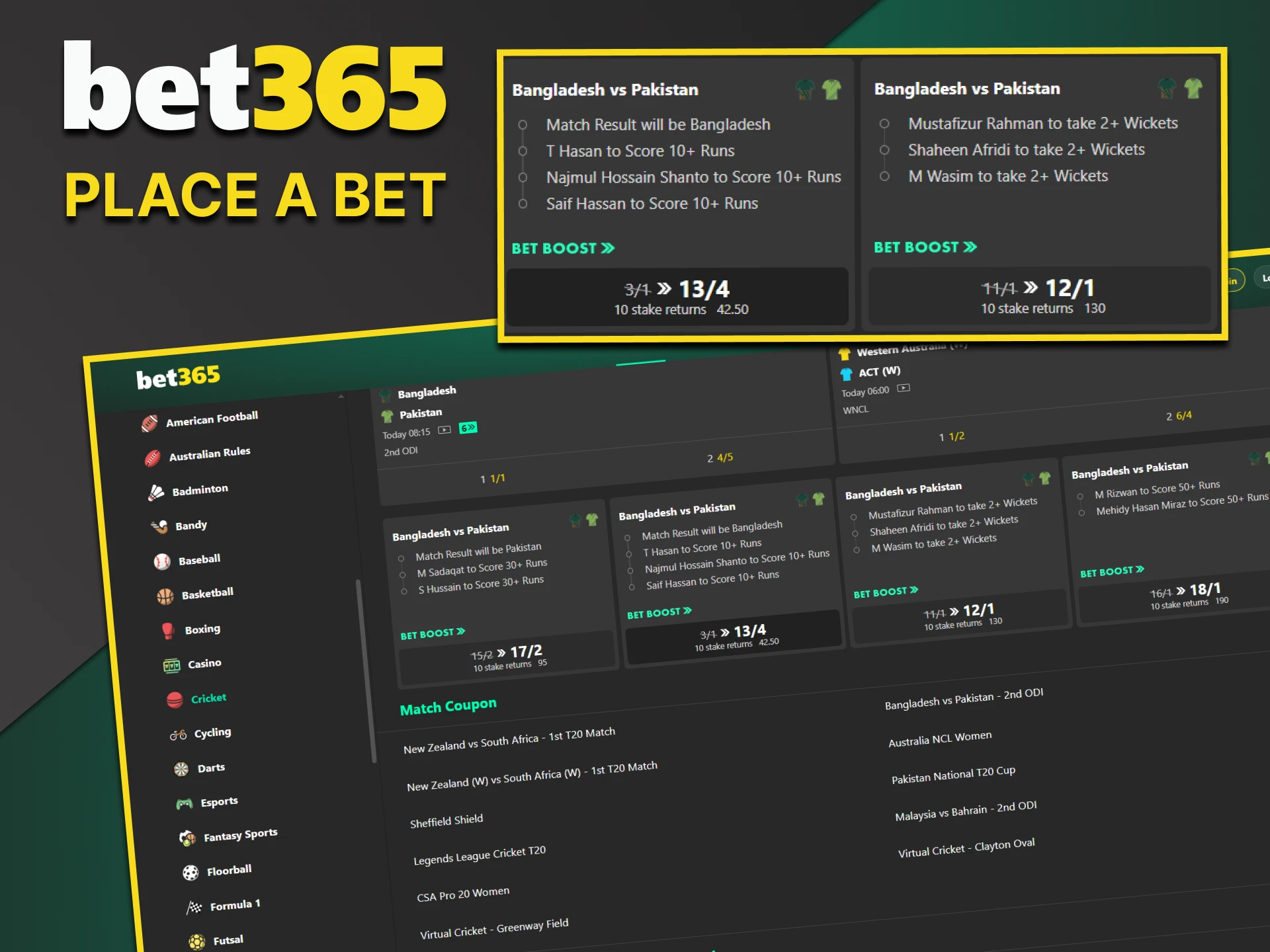 Place your bets with the Bet365 website.