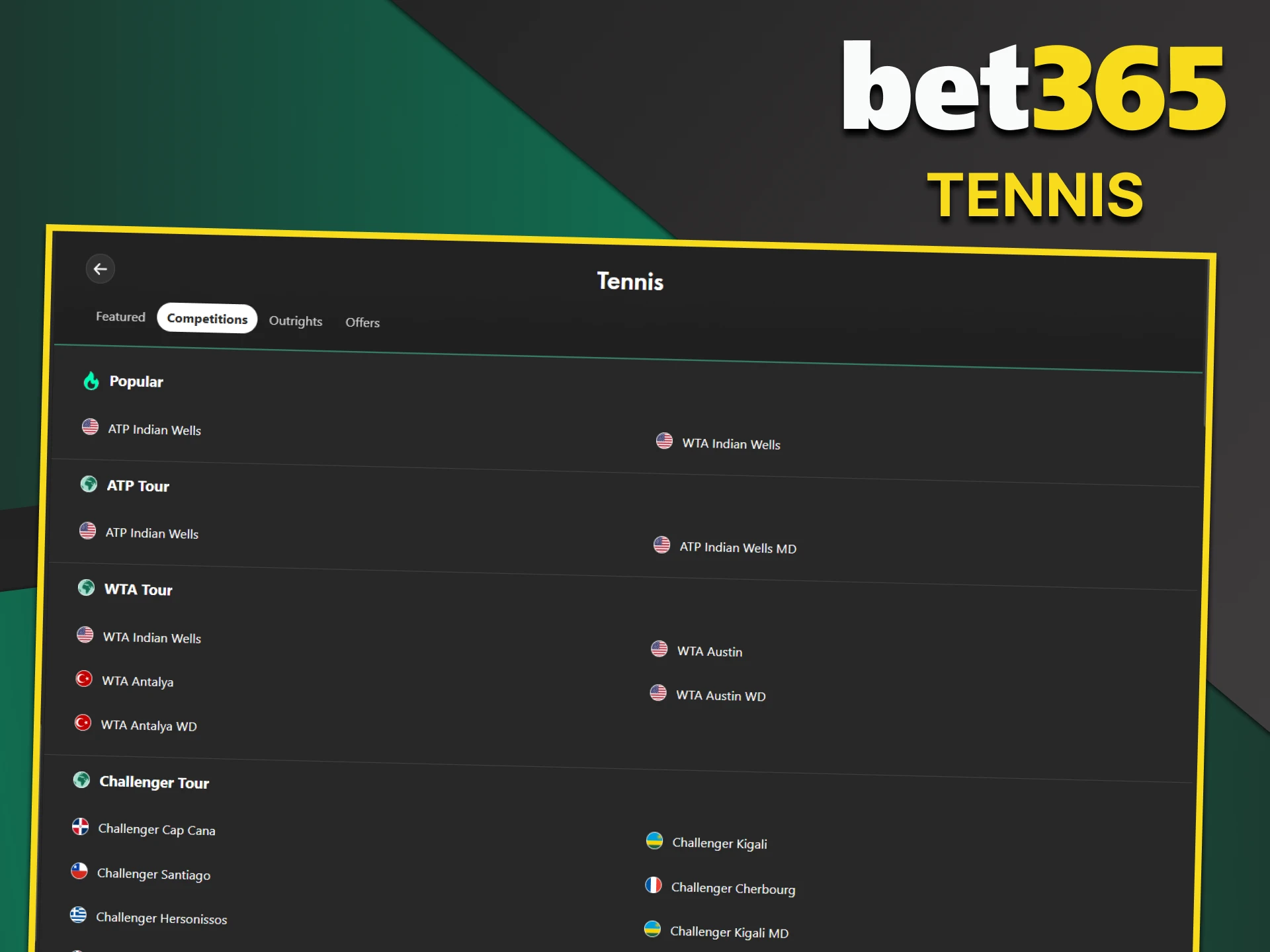 Tennis fans can bet on their favorites on the Bet365 website.
