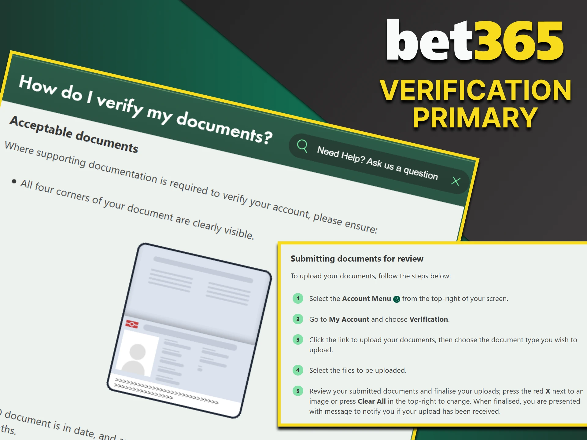 Verifies personal documents on the Bet365 website.