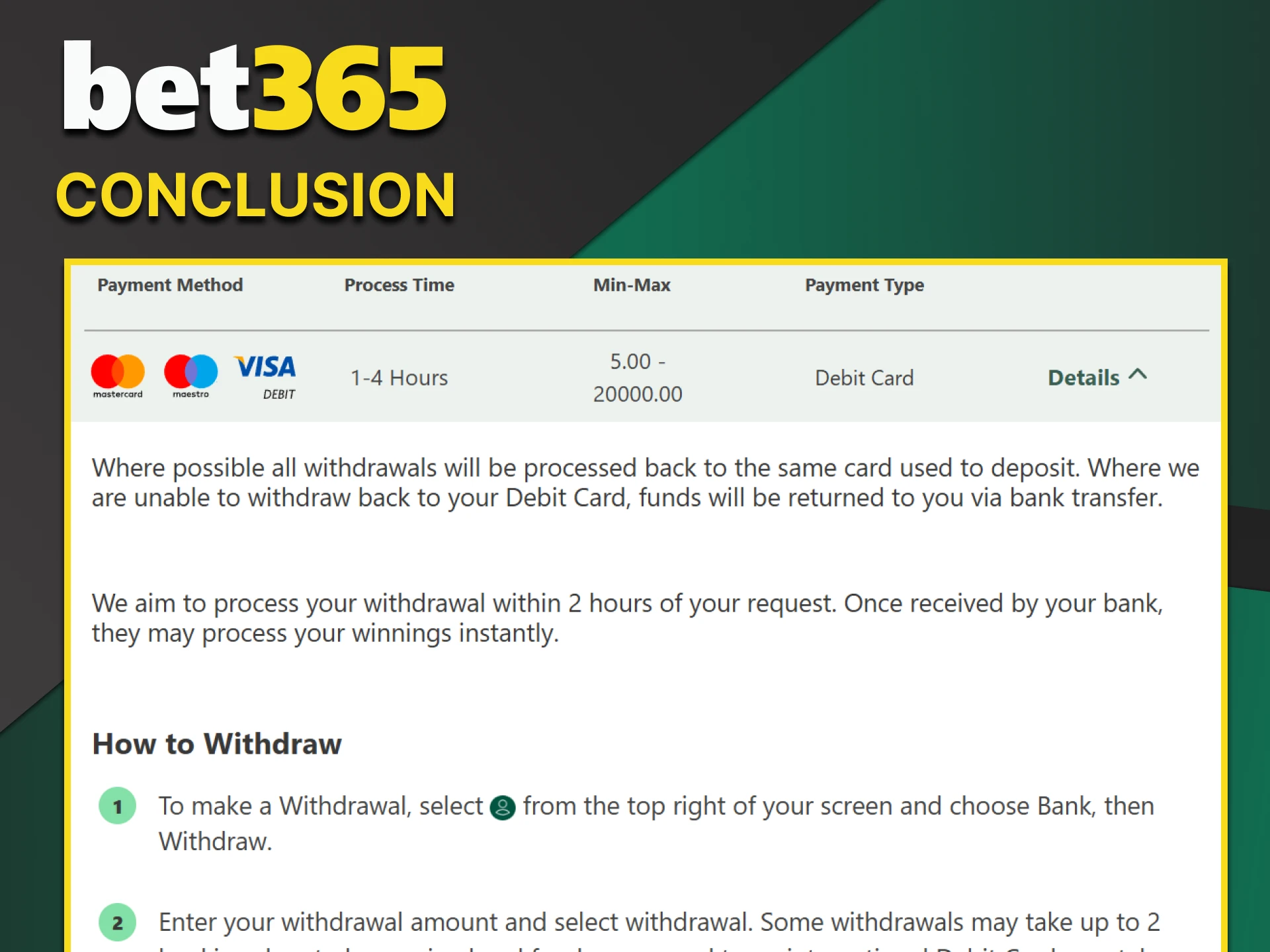 You can withdraw funds from Bet365 with ease.