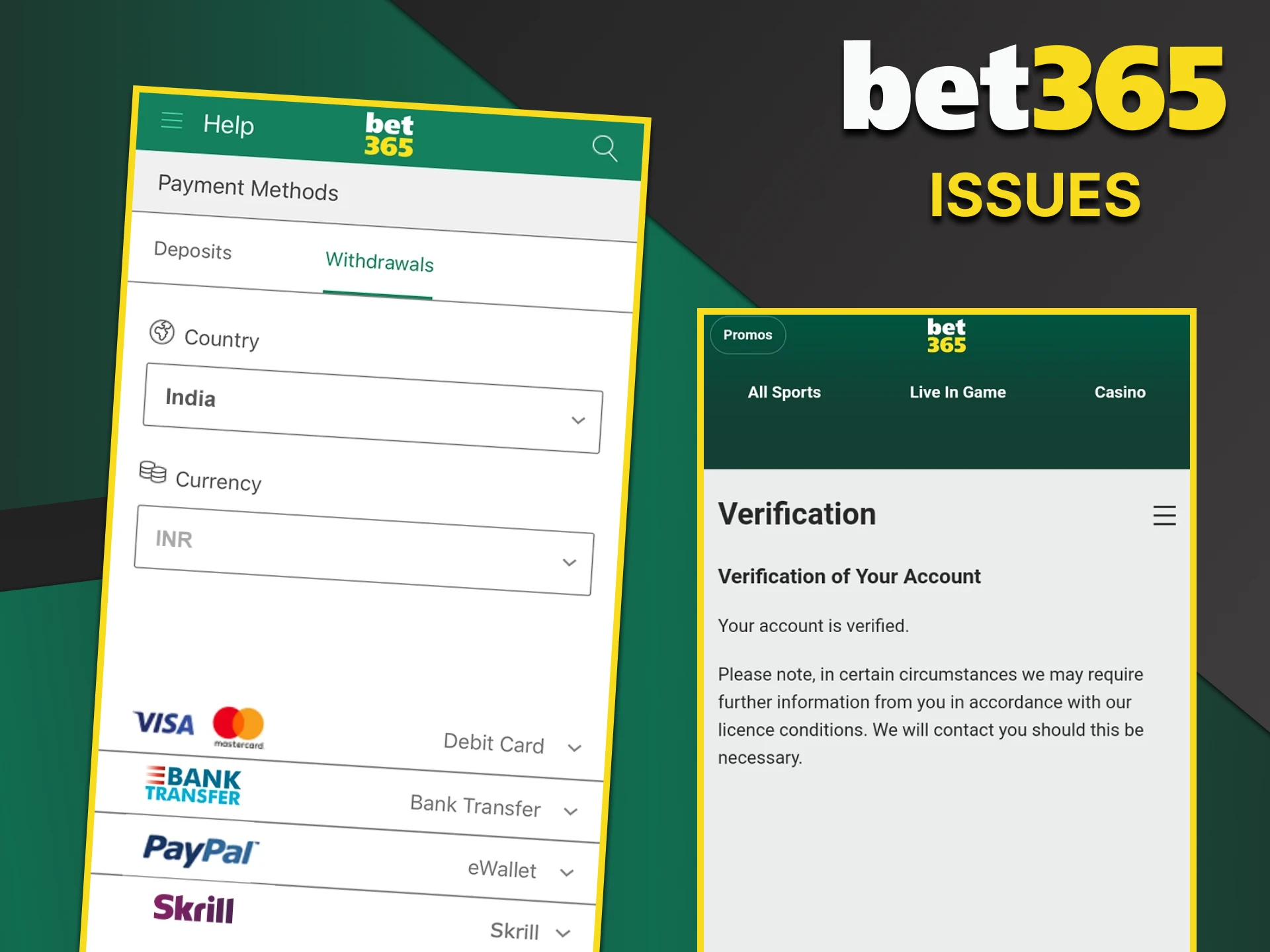 If you encounter problems with withdrawing funds, you should contact Bet365 support.